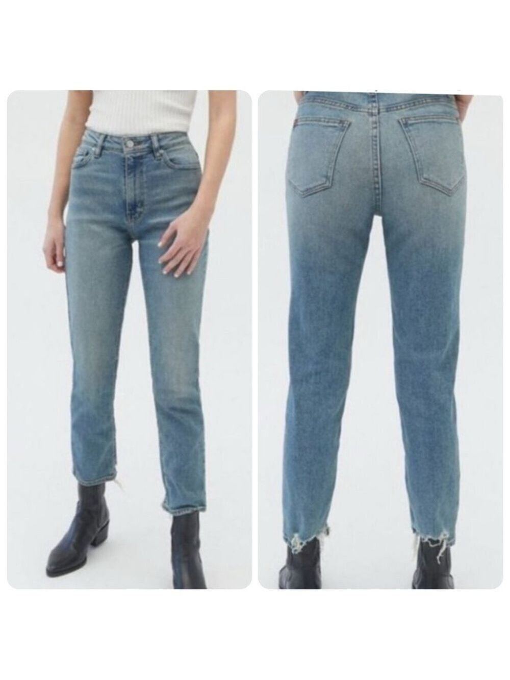 NWT BDG Urban Outfitters Girlfriend Destroyed Chewed Hem High Rise Jeans Size 29